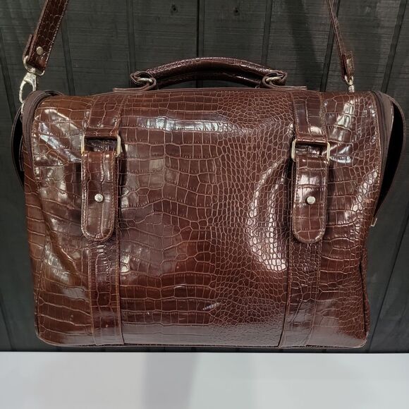 VTG Tote Duffel Bag Bath Body Works Brown Faux Alligator Leather 90s Y2K Travel - Picture 4 of 16